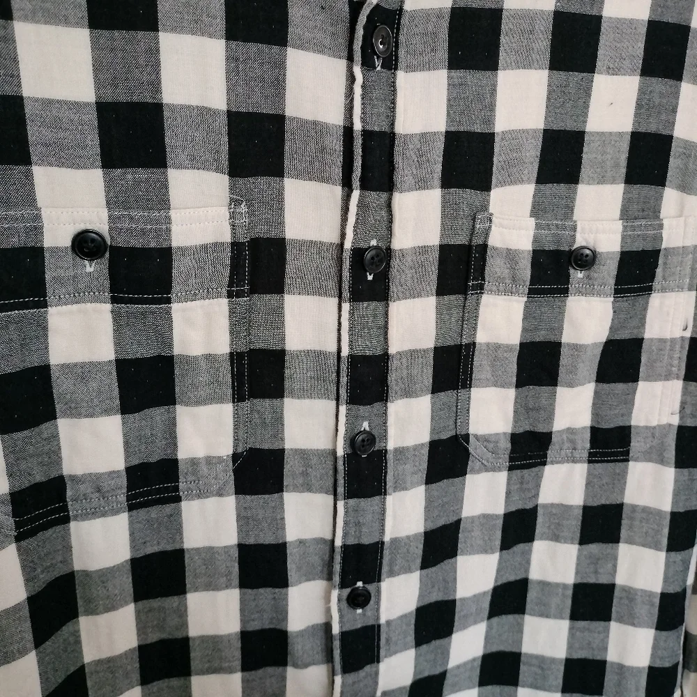 J Crew Tailor Fit Mens Black White Buffalo Check Flannel Cotton Shirt L Preppy